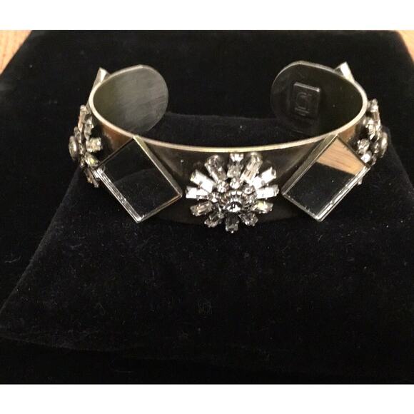 Dannijo rhinestone and mirrored Venice Silvertone Cuff Bracelet - Picture 1 of 9